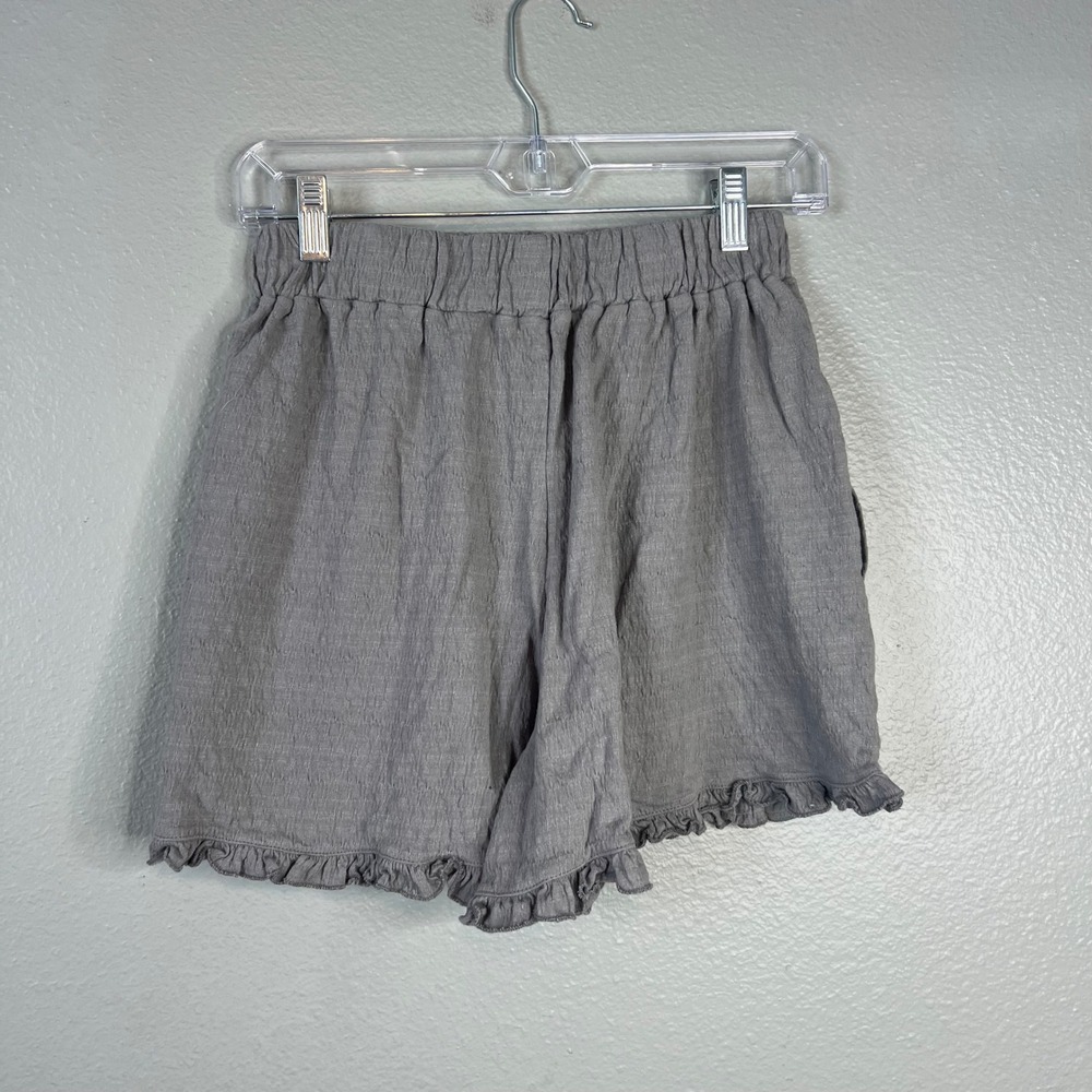 Free‎ People Beach Twyla Shorts Sz XS Gray Ruffle Hem Textured Cotton Blend - Picture 10 of 10